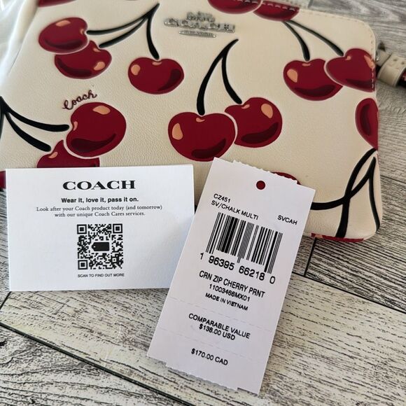 Coach New York Corner Zip Cherry Print Wristlet NWT - Picture 8 of 8